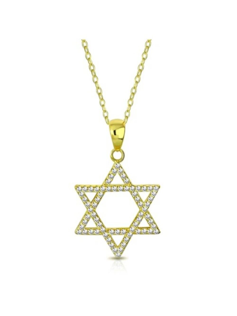 Sterling Silver Jewish Star of David White Crystals CZ Pendant Necklace - Picture 4 of 5